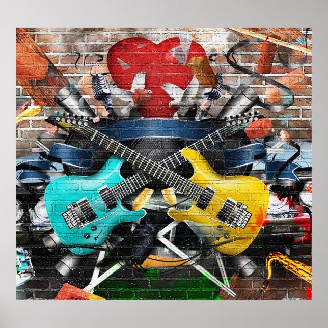 Poster Colagem Musical: Fundo Rítmico Colorido. (Frente)