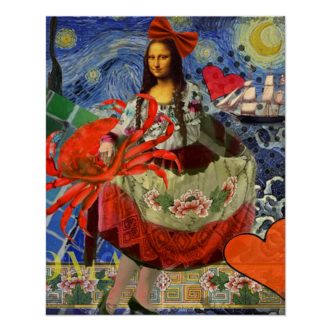 Póster Colagem Noite Estrelada da Mona Lisa: Surrealismo  (Frente)