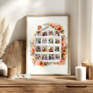 Poster Colagem Personalizada de 16 Fotos da Família