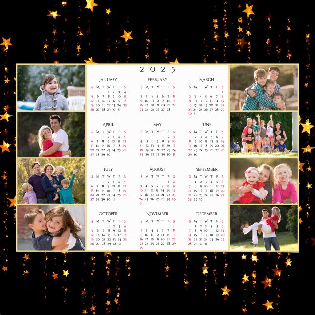 Poster Colagem Personalizada de 8 Fotos da Família - Cale (Personalized 8 Family Photo Collage 2025 Calendar Poster)