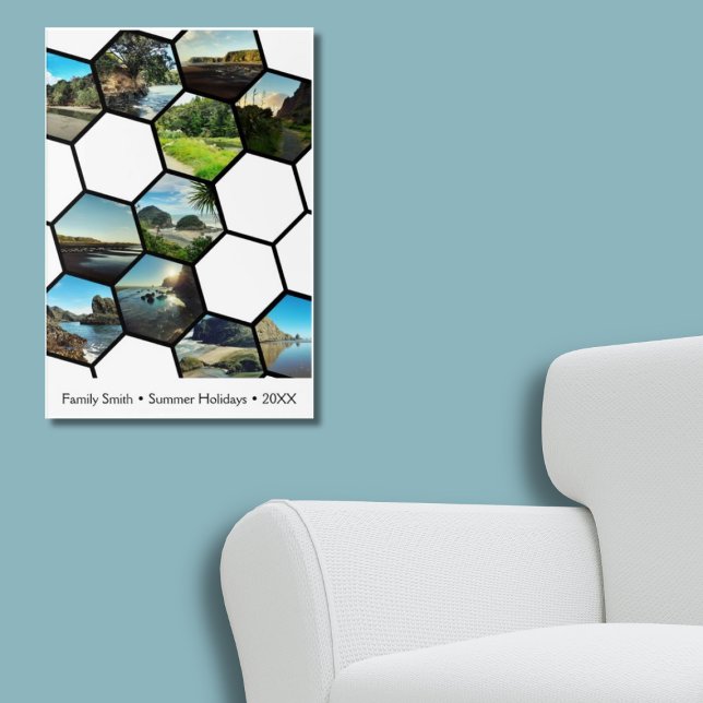 Poster Colagem Personalizada De Férias Em Forma De Hexágo (Fun Hexagon-Shaped Custom Family Vacation Collage Poster)