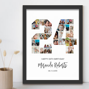 Poster Colagem Personalizada de Fotos do 24º Aniversário 
