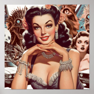 Poster Colagem Pin-up Retrowave