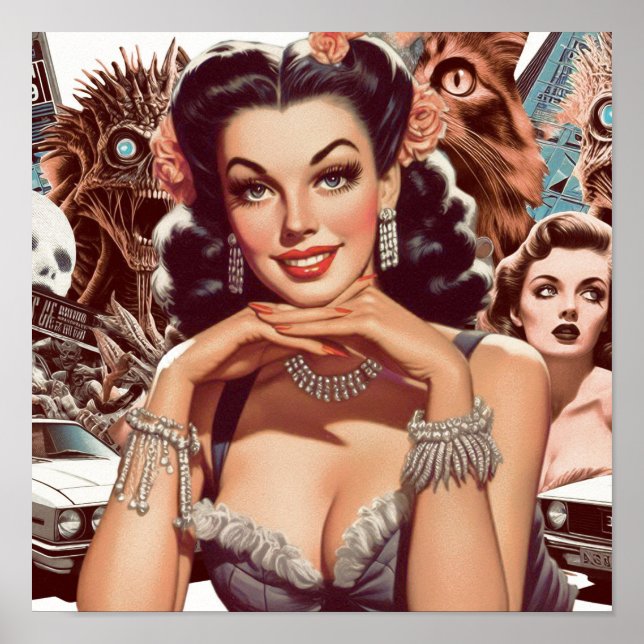 Poster Colagem Pin-up Retrowave (Frente)