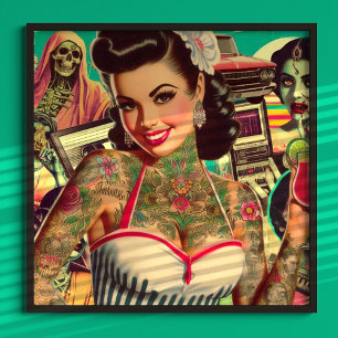 Poster Colagem Pin-up Retrowave