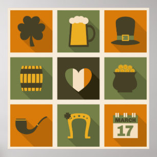 Póster Colagem retro do dia de St Patrick verde &