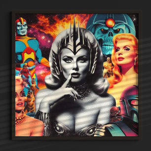 Poster Colagem Sci-fi Da Mulher Retrora