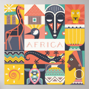 Poster Colagem simbólica africana da arte