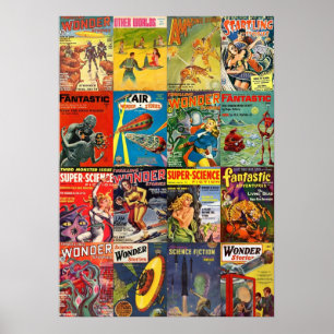 Poster Colagem Vintage Sci Fi Pulp Ficage