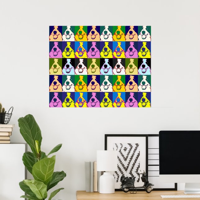 Poster Colar Retro Colorido Border Collie Pop Art Grande (Escritório em casa)