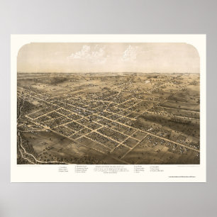 Poster Coldwater, mapa panorâmico do MI - 1868