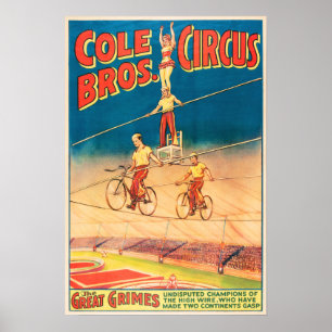 Poster COLE BROTHERS CIRCUS Aerial Acrobats Vintage Show