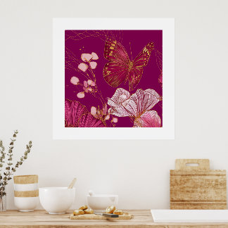 Poster Coleção Borboleta Rosa pôster quadrado