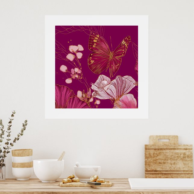 Poster Coleção Borboleta Rosa pôster quadrado (Cozinha)