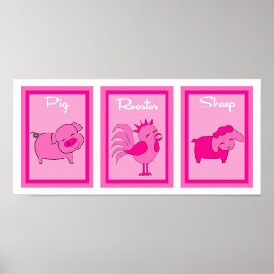 Póster Coleção De Artes De Arte De Barn Yard Girls