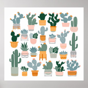 Poster Coleção de Cactus em Design de Pote