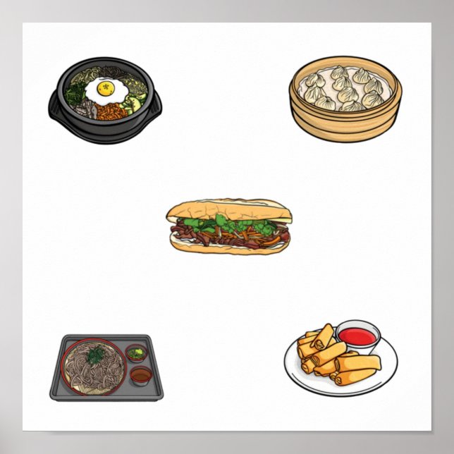 Poster Coleção de comidas asiáticas (Frente)