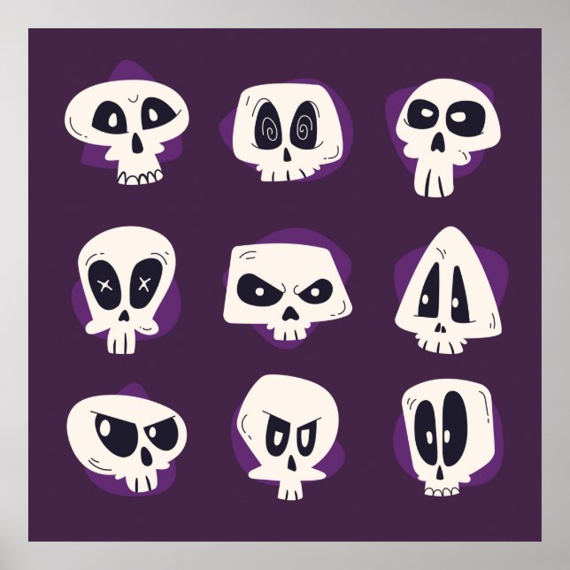 Poster Coleção de crânios de dia de muertos desenhada à m (Frente)
