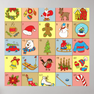 Poster Coleção de Elementos de Doodle do Advento de Natal