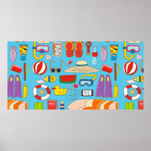 Poster Coleção de material de verão para o verão