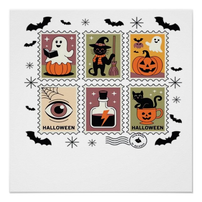 Póster Coleção de Selos de Correio de Gato de Halloween V (Frente)