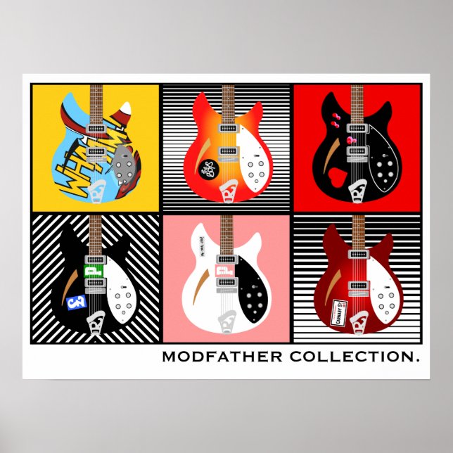 Poster Coleção de violão elétrico Mod Brit Pop Art (Frente)