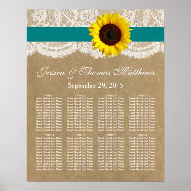 Póster Coleção Kraft, Lace & Sunflower - Teal (Frente)
