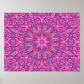 Póster Coleidoscópio Fractal, Rosa e Púrpura,