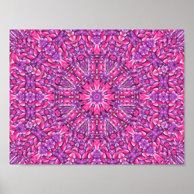 Póster Coleidoscópio Fractal, Rosa e Púrpura, (Frente)
