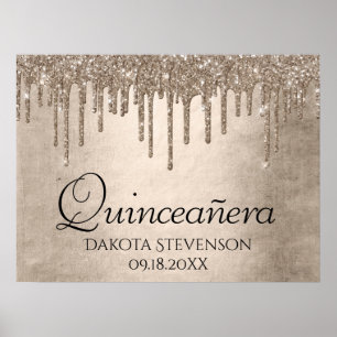Poster Coleta Dourada Champagne Melt Quinceanera