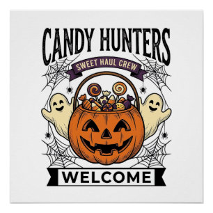 Póster Coletor de Doces de Halloween Gravura Vintage Abób