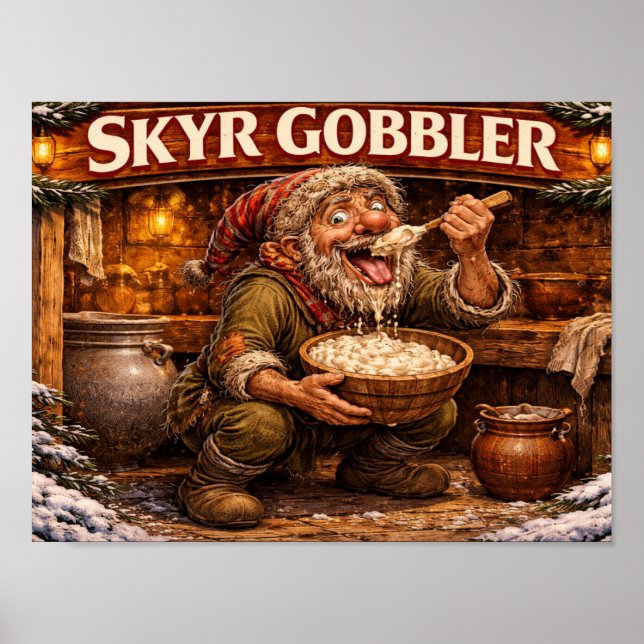 Poster Coletor de Skyr Duende Islandês de Natal (Frente)