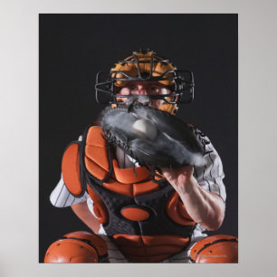 Póster Coletor do basebol que guardara a bola na luva