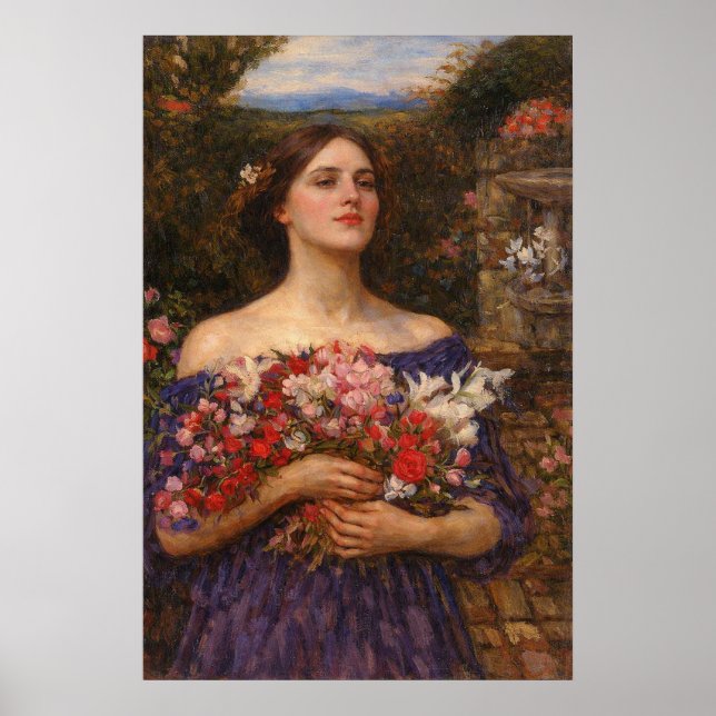 Poster Colham Rosas by John William Waterhouse (Frente)