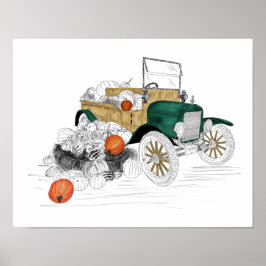 Poster Colheita de Abóbora de Carro Antigo