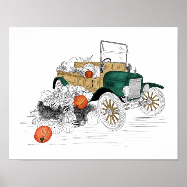 Poster Colheita de Abóbora de Carro Antigo (Frente)