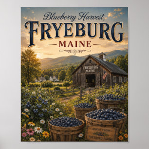 Poster Colheita de Mirtilo Fryeburg Maine Fazenda Vintage