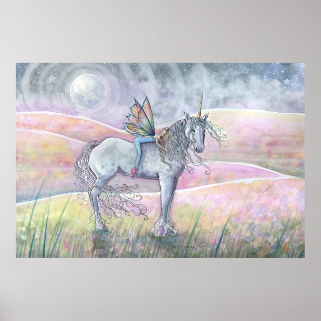 Poster Colinas de Encantamento Unicórnio e Arte de Fantas (Frente)