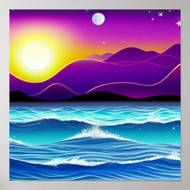 Poster Colinas de roxo pelo Oceano (Frente)