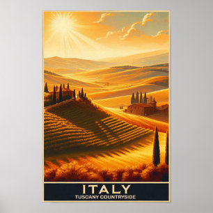 Poster Colinas rolantes da Toscana - Viagens vintage