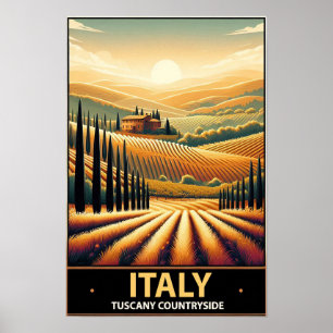 Poster Colinas rolantes da Toscana - Viagens vintage