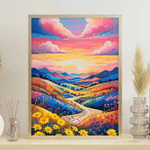 Colinas Rolantes Vibrantes Pintura de Girassol