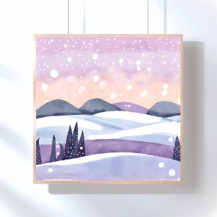 Póster Colinas Roxas de Inverno Aquarela