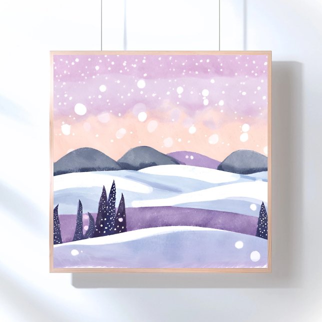 Póster Colinas Roxas de Inverno Aquarela (Criador carregado)