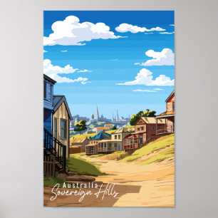 Poster Colinas soberanas Local de viagens vintage da Aust