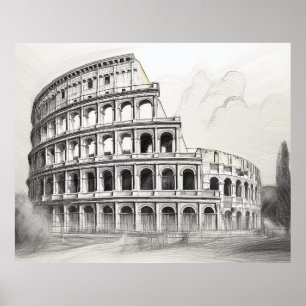 Poster Coliseu anfiteatro romano antigo em lápis ske