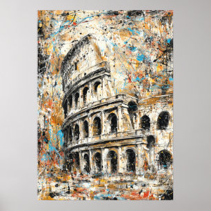 Poster Coliseu de Roma Pintura Abstrata com Gotejamento