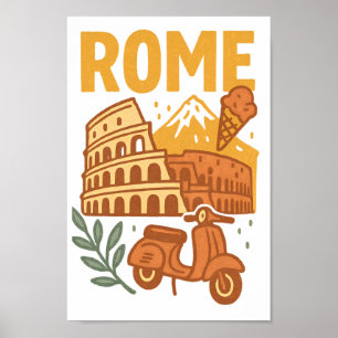 Poster Coliseu Desenhado à Mão Minimalista Roma Itália