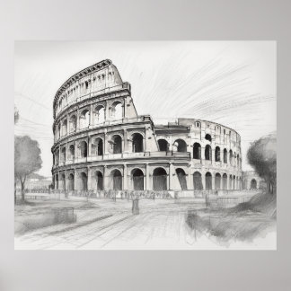 Poster Coliseu desenho de arquitetura histórica em r