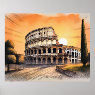 Poster Coliseu em Roma Itália ao pôr do sol